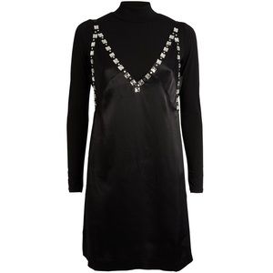MAJE BLACK SATIN MOCK NECK DRESS